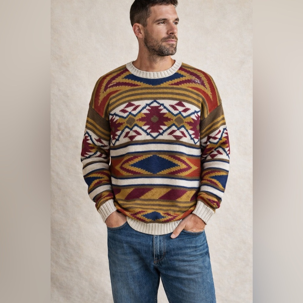 Vintage 80s/90s River Trader Men’s XL Southwestern Geometric Cotton Sweater